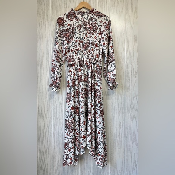 Banana Republic Peasant Midi Dress,Warm White Paisley SIZE 6 EUC - Picture 5 of 6